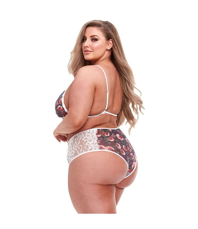 Baci Lingerie Baci – Grijs Bloemenprint & Kant BH-Set – White Label – Queen Size