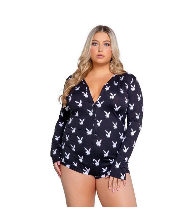Playboy Lingerie Playboy Lingerie - Slumber Bunny Onesie - Zwart