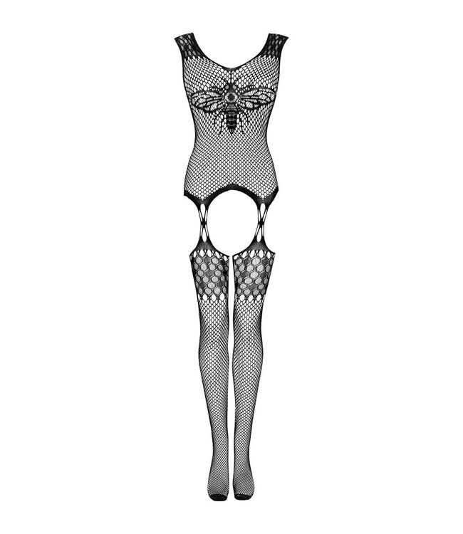 Obsessive Vlinder Catsuit Met Jarretel Design - Zwart
