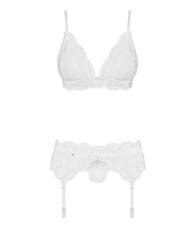 Obsessive Obsessive - 3-Delige Kanten Jarretel Set - Wit