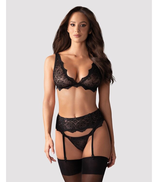 Obsessive Obsessive - Emperita 3-Delig Jarretel Setje - Zwart