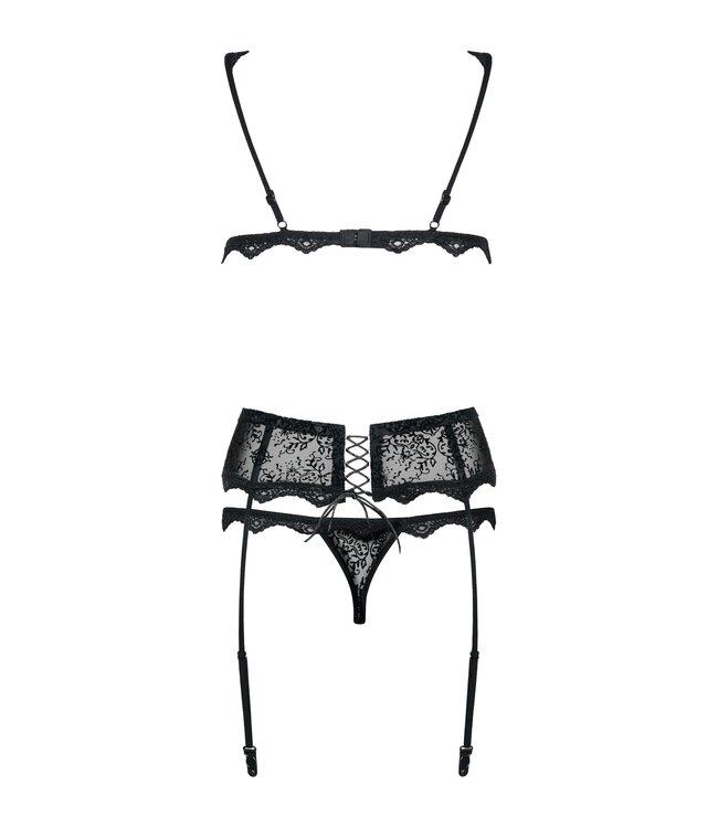 Obsessive Obsessive - Emperita 3-Delig Jarretel Setje - Zwart