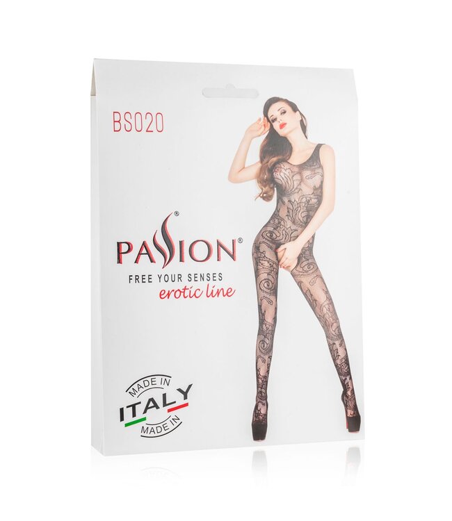 Passion Open kruis catsuit van zwart netstof
