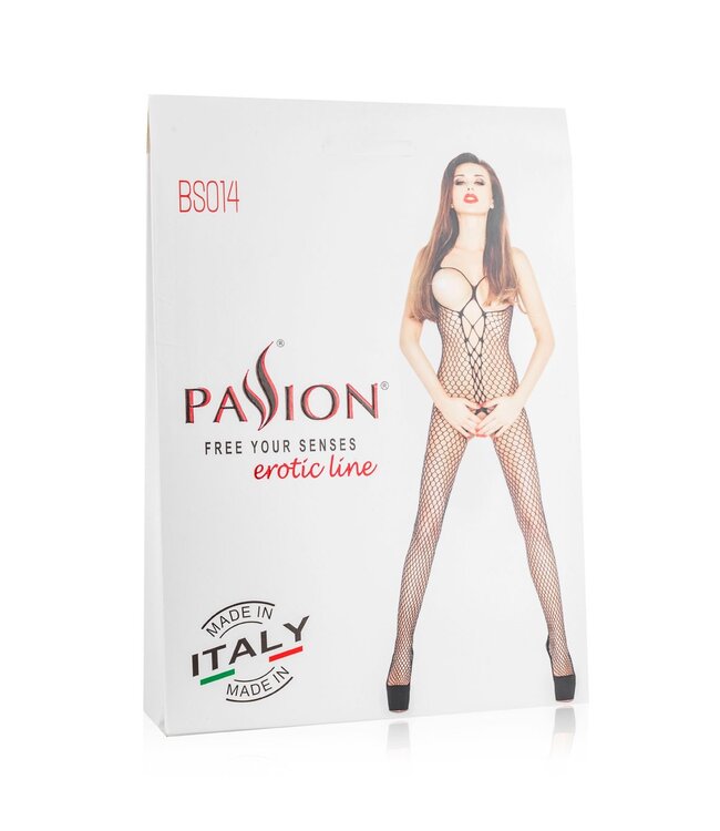 Passion Rode netstof bodystocking met open cups