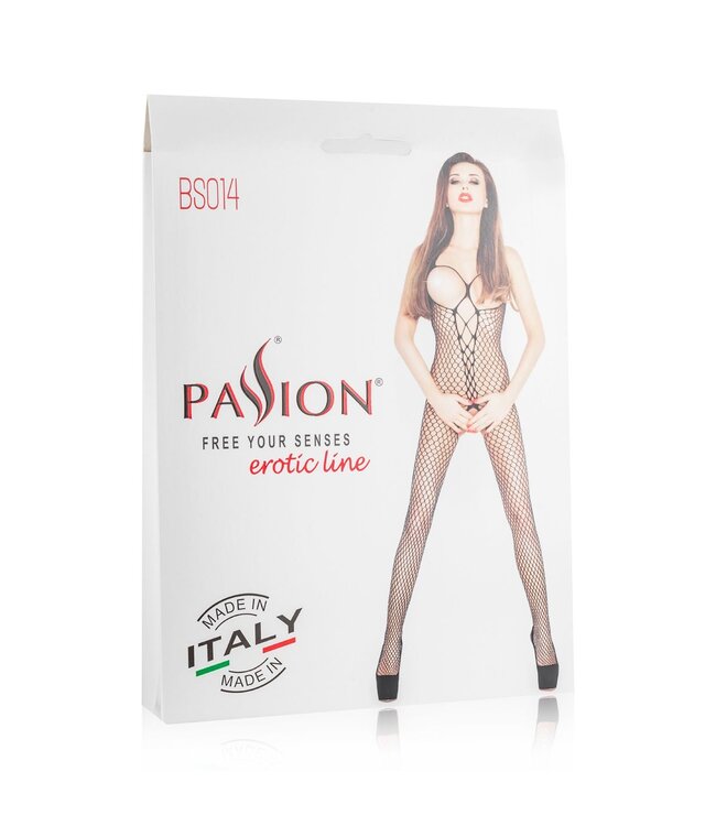 Passion Netstof Catsuit met Open Cups - Zwart