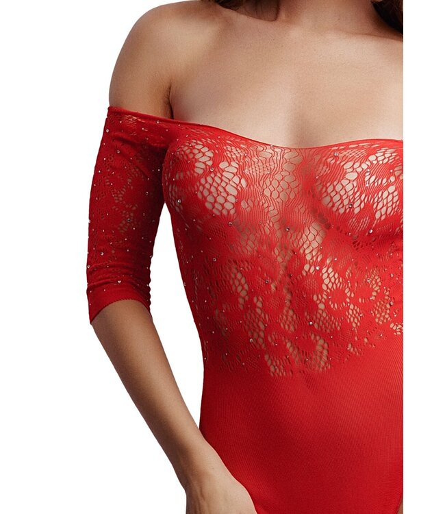 Le Desir Kruisloze Rhinestone Teddy - Rood