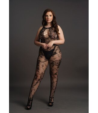 Le Desir Curvy Catsuit in kant optiek zwart