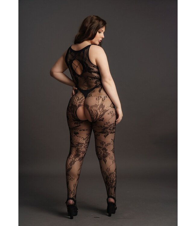 Le Desir Curvy Catsuit in kant optiek zwart