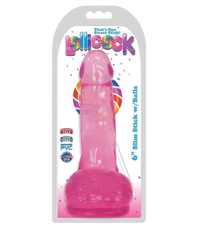 XR Brands Lollicock - Dildo Slim Stick With Balls - Cherry Ice - 15.8 cm