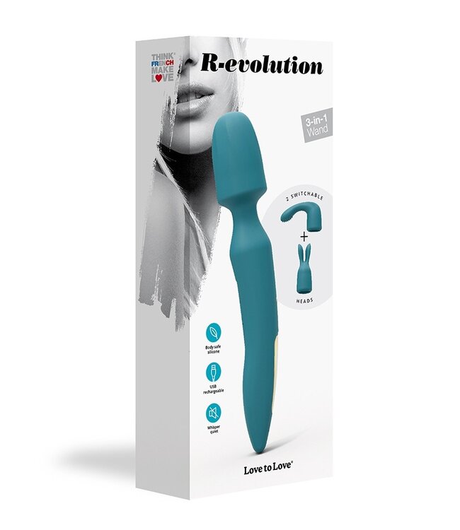 Rimba Love to Love - R-Evolution - Wand Vibrator met 2 Opzetstukken - Blauw