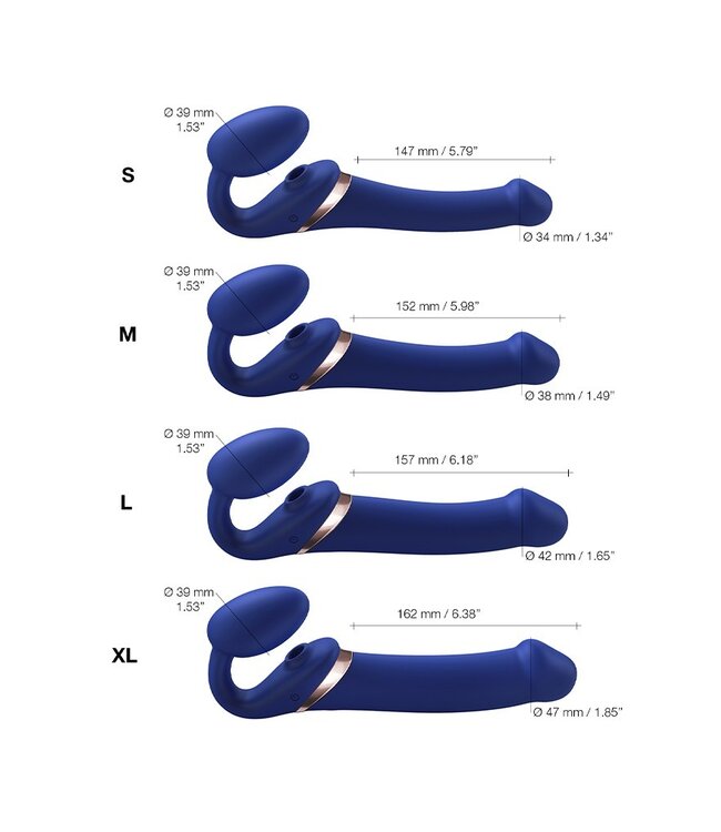 Rimba Strap-On-Me - Multi Orgasm - Strap-On Vibrator met Lik Stimulator Maat S - Blauw