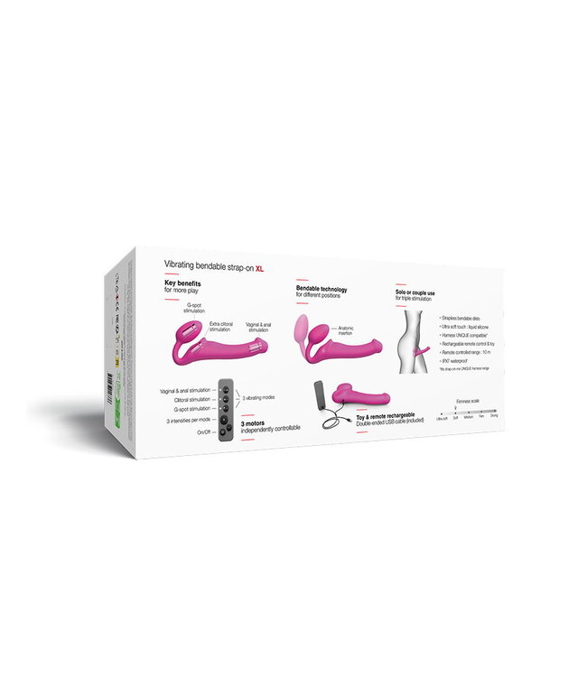 Rimba Strap-On-Me - Buigbare Strap-On Vibrator met Afstandsbediening Maat XL - Fuchsia