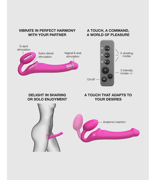 Rimba Strap-On-Me - Buigbare Strap-On Vibrator met Afstandsbediening Maat M - Fuchsia