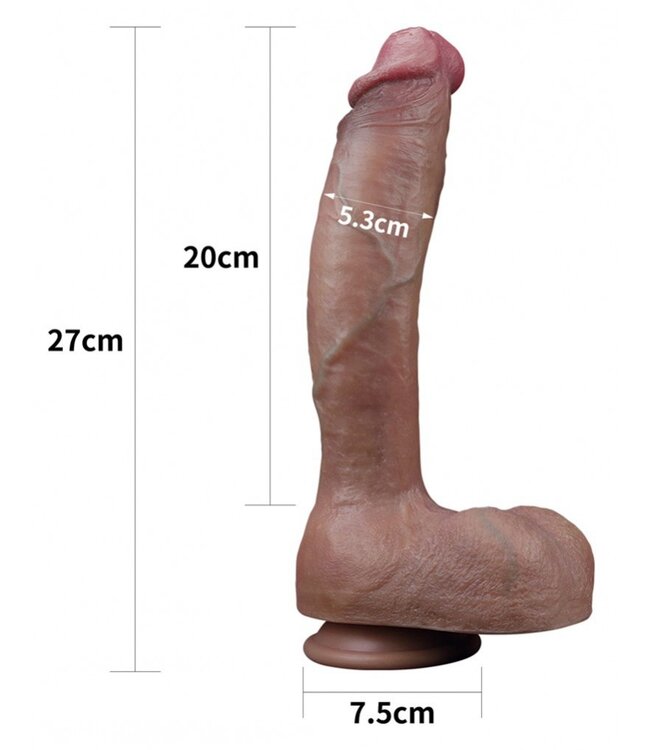 Rimba LoveToy - Dual Layered Siliconen Dildo 27 cm (Ø 5.3 cm) - Bruin