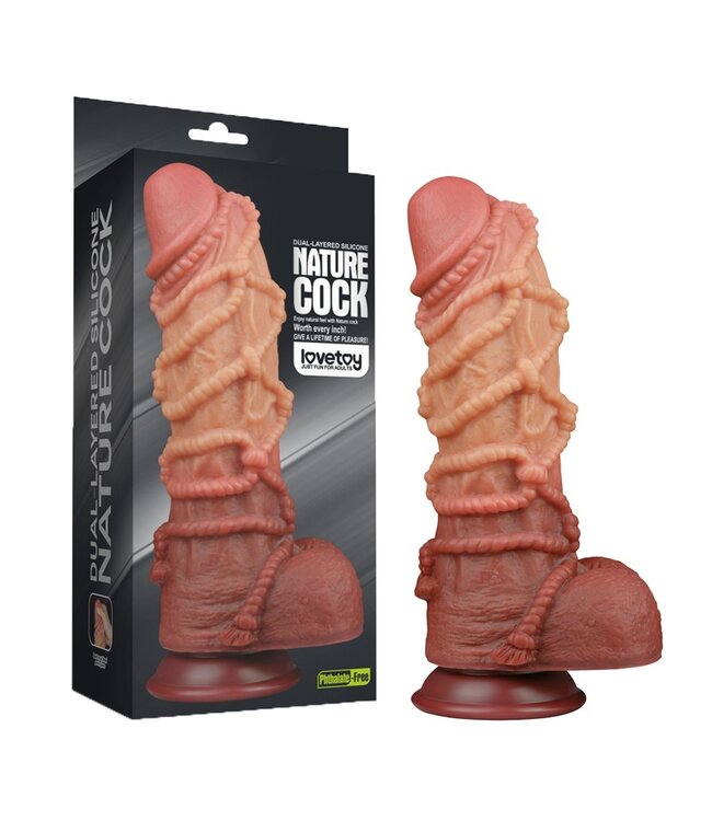 Rimba LoveToy - Extreme Dildo met Touw Motief 26.5 cm - Bruin & Nude