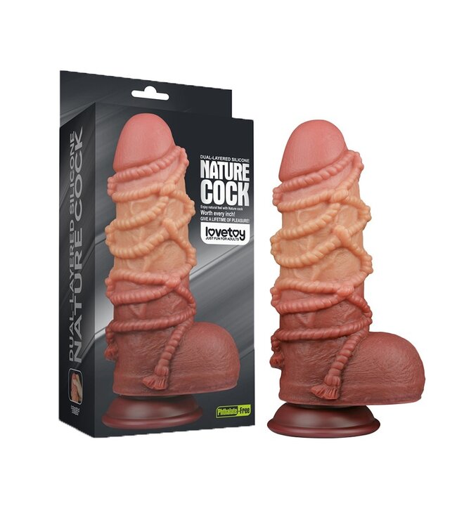 Rimba LoveToy - Extreme Dildo met Touw Motief 24 cm - Bruin & Nude