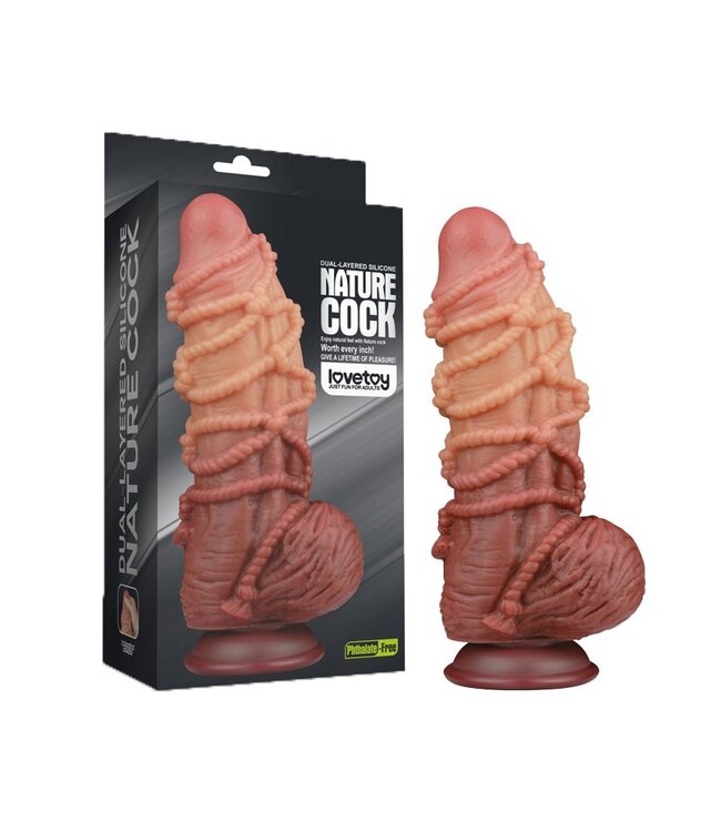 Rimba LoveToy - Extreme Dildo met Touw Motief 24 cm - Bruin & Nude