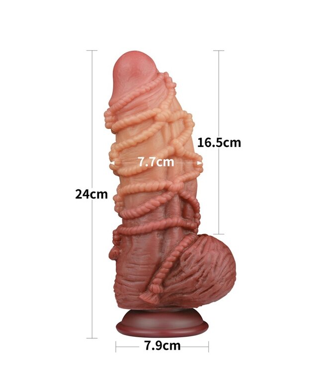 Rimba LoveToy - Extreme Dildo met Touw Motief 24 cm - Bruin & Nude