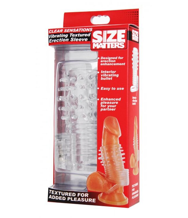 XR Brands Size Matters - Clear Sensations Vibrerende Penis Sleeve - Transparant