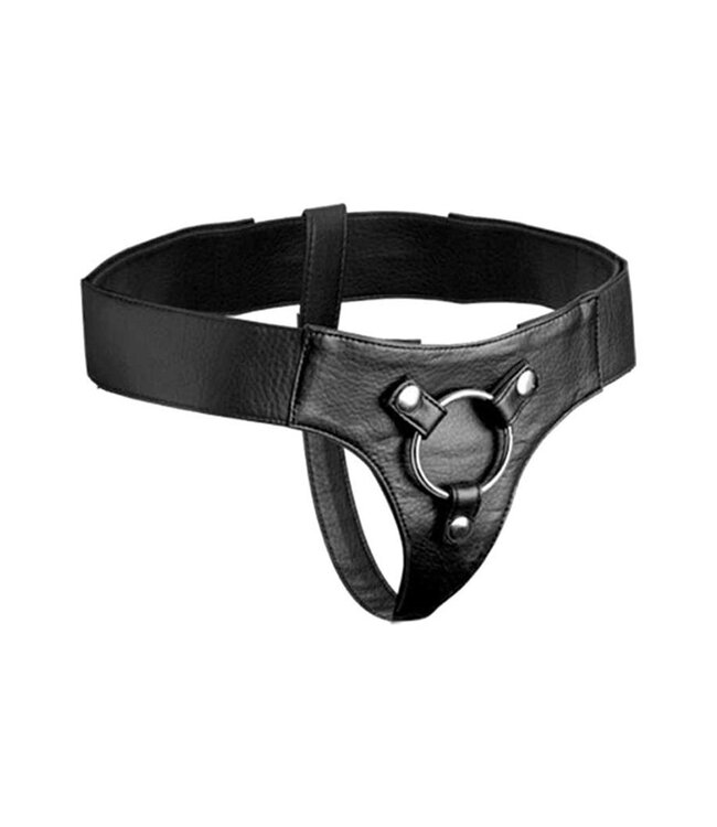 XR Brands Strap U - Leren Strap On Harnas - Zwart