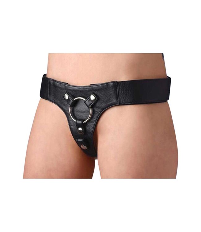 XR Brands Strap U - Leren Strap On Harnas - Zwart