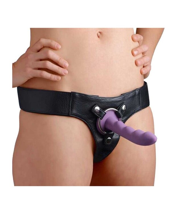 XR Brands Strap U - Leren Strap On Harnas - Zwart