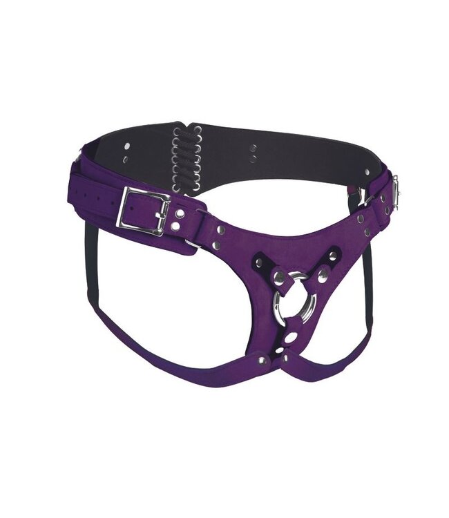 XR Brands Korset Deluxe Leren Strap On - Paars
