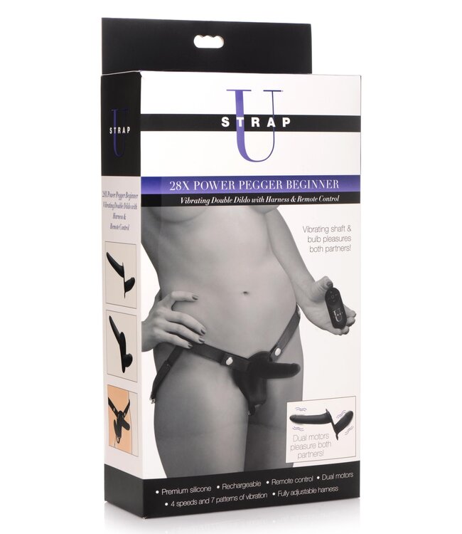 XR Brands Power Pegger Dubbele Strap-On Vibrator - Zwart