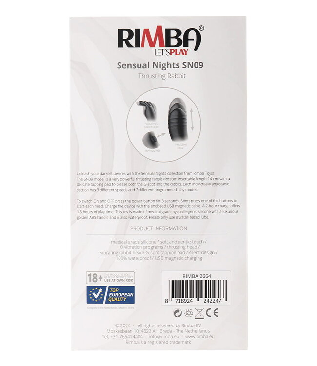 Rimba Rimba Toys - Sensual Nights SN09 - Thrusting Rabbit Vibrator - Zwart