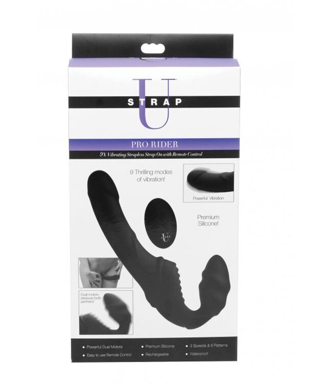 XR Brands Pro Rider Strapless Strap-on Vibrator - Zwart