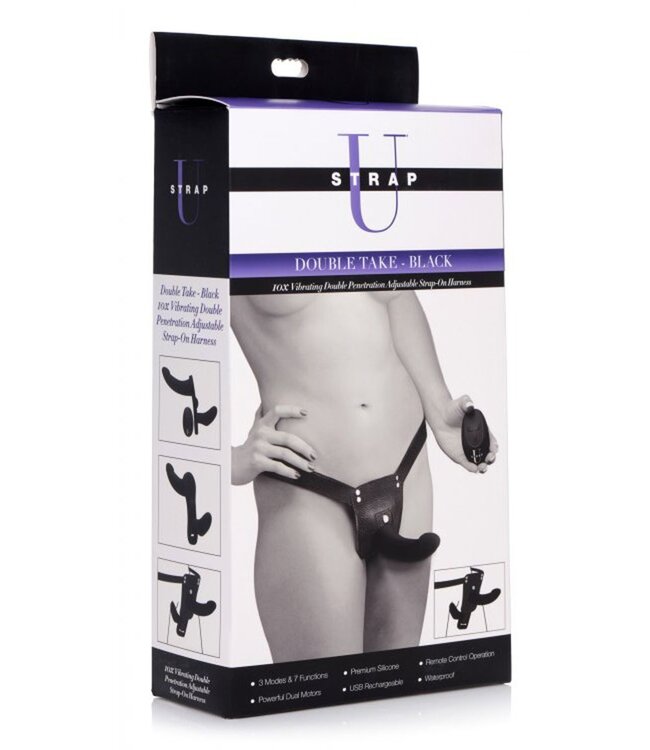 XR Brands Double Take - Dubbele Vibrerende Strap-On - Zwart