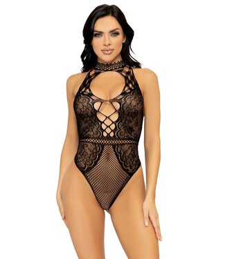 Leg Avenue Visnet Kanten Bodysuit - Zwart