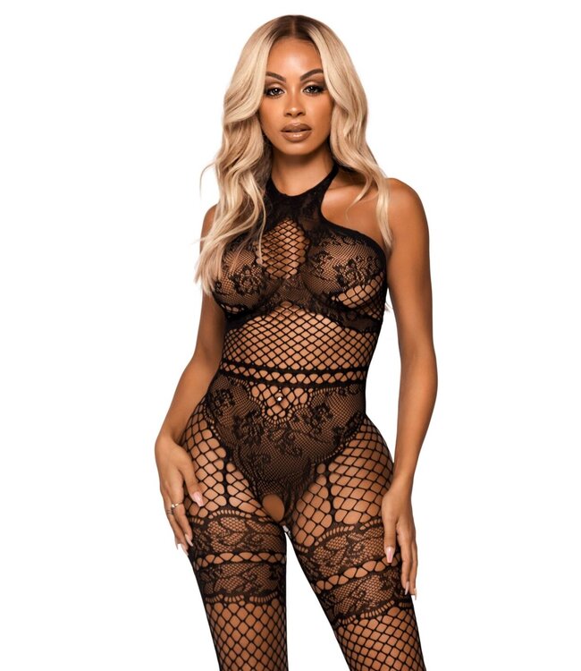 Leg Avenue All About You Catsuit w/ Open Kruis - Zwart