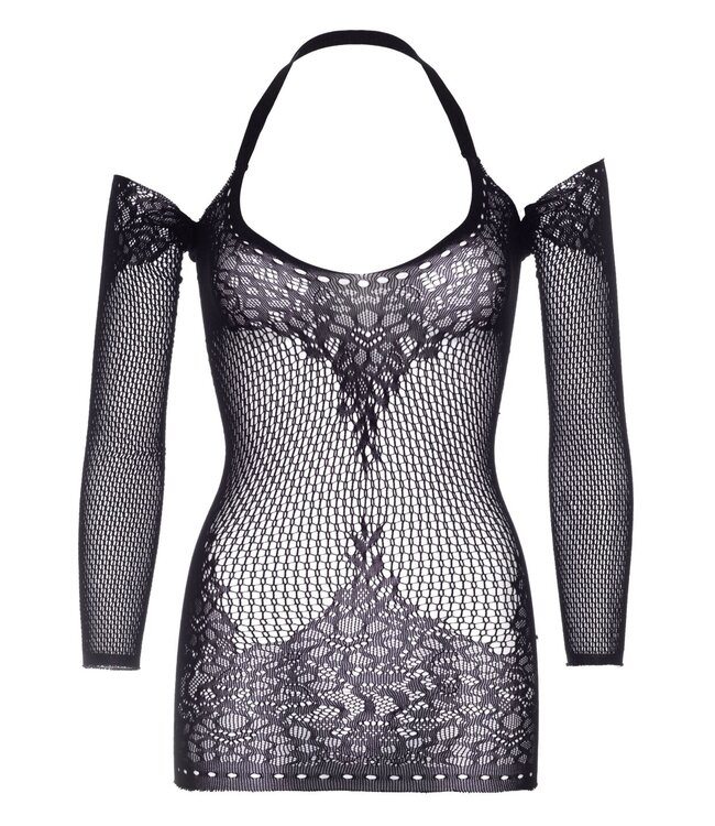 Leg Avenue Twist Halter Kanten Jurk - Zwart