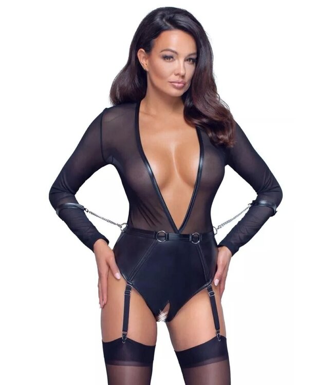 Cottelli Collection Open kruis Body met jarretels en handboeien