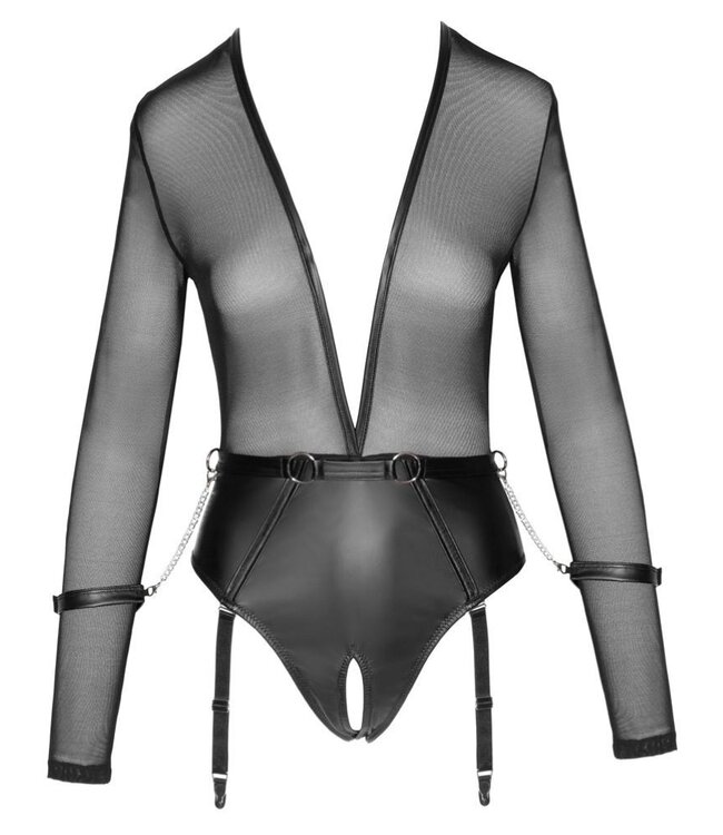 Cottelli Collection Open kruis Body met jarretels en handboeien