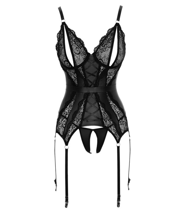 Cottelli Collection Jarretel-set met open cups - zwart