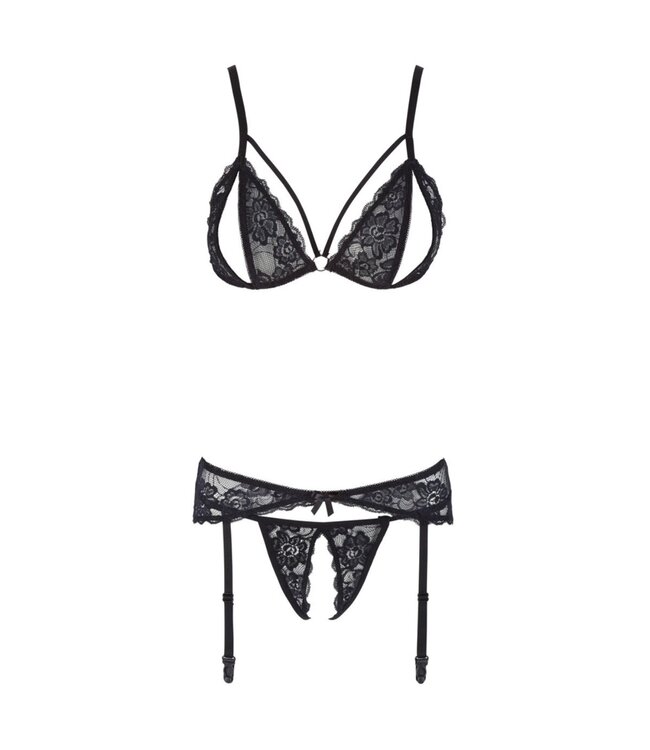 Cottelli Collection Cottelli Collection - 3-Delige Jarretelset Met Open Cup & Open Kruis