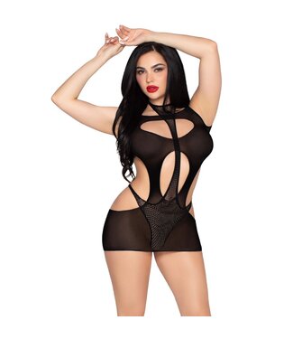 Leg Avenue Leg Avenue - Mini Jurk en Halter Teddy - Zwart