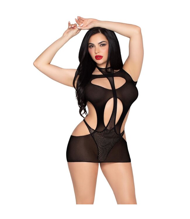 Leg Avenue Leg Avenue - Mini Jurk en Halter Teddy - Zwart