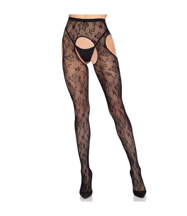Leg Avenue Leg Avenue - Bloom Net Suspender Tights - Zwart