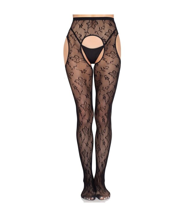 Leg Avenue Leg Avenue - Bloom Net Suspender Tights - Zwart