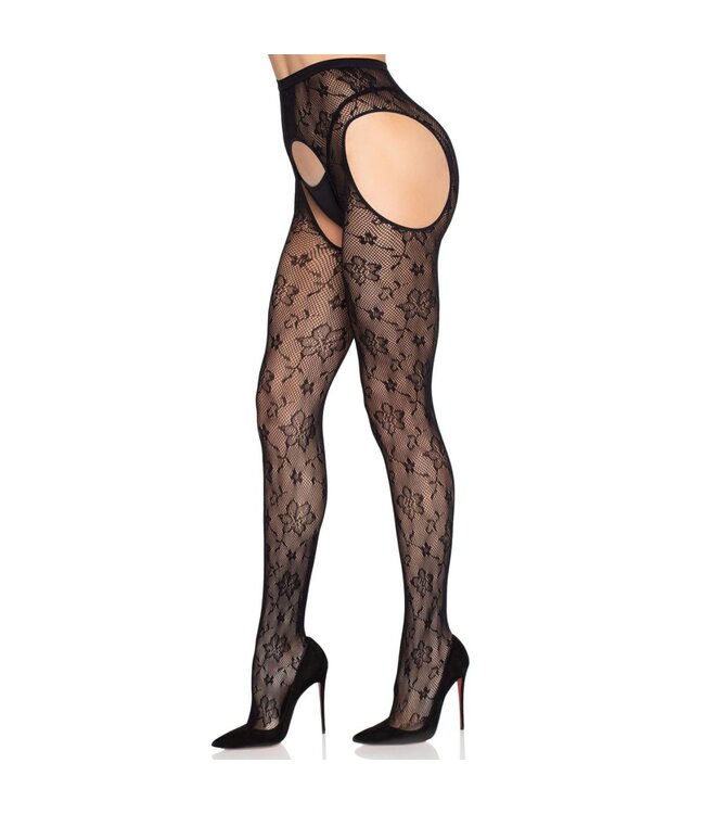 Leg Avenue Leg Avenue - Bloom Net Suspender Tights - Zwart