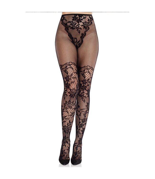 Leg Avenue Leg Avenue - Dahlia Lace Tights Net Detail - Zwart