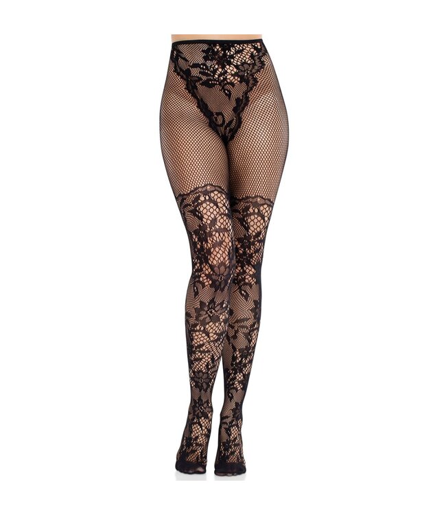 Leg Avenue Leg Avenue - Dahlia Lace Tights Net Detail - Zwart