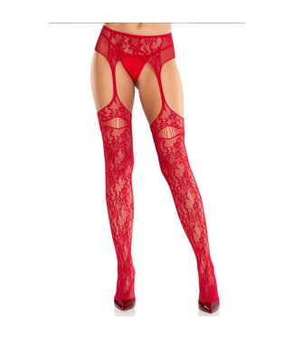 Leg Avenue Leg Avenue - Net Stockings Garter Belt - Rood