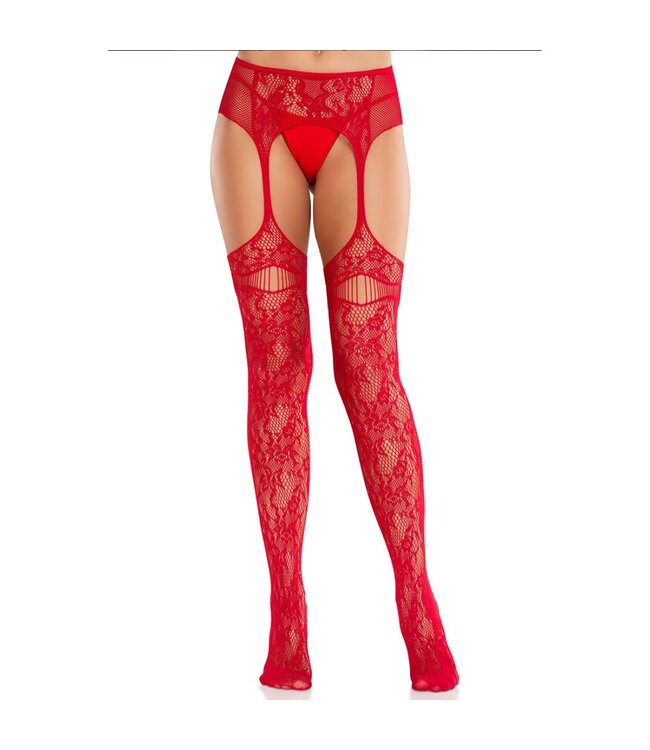 Leg Avenue Leg Avenue - Net Stockings Garter Belt - Rood