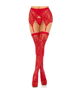 Leg Avenue Leg Avenue - Lace Thigh Highs Garter Belt - Rood
