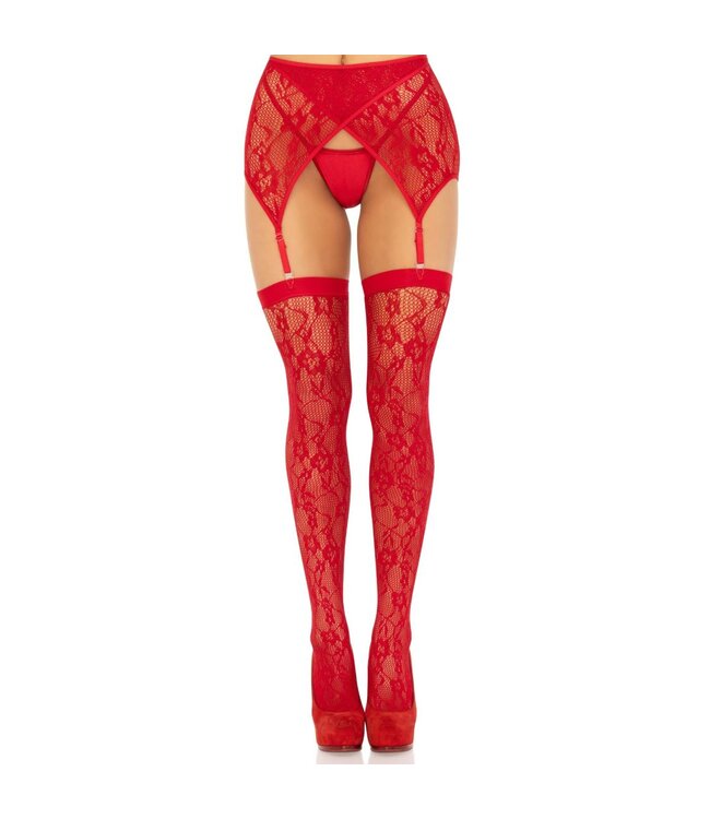 Leg Avenue Leg Avenue - Lace Thigh Highs Garter Belt - Rood
