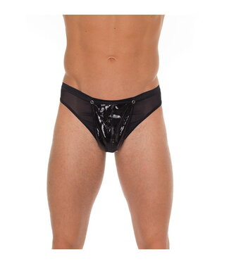 Rimba Amorable by Rimba - Doorzichtige string met lak look - One Size - Zwart